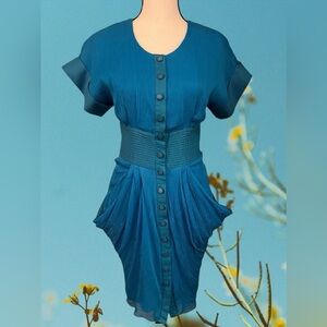 Catherine Malandrino, 100% Silk, Blue, Draped Dress, Women’s Size 4